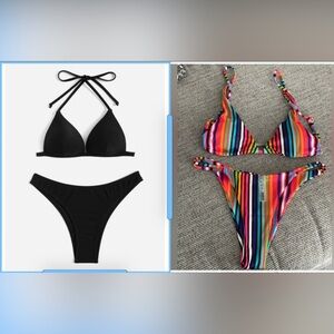 2 for $5 - SHEIN Colorful Striped Bikini Set size S + black bikini set size M